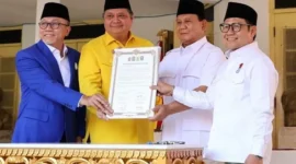 Ketua Umum Partai Gerindra Prabowo Subianto bersama Ketuam Umum Partai Golkar Airlangga Hartarto, Ketua Umum ZUlkifli Hasan dan Ketua Umum PKB Muhaimin Iskandar. (Instagram.com/@gerindra)